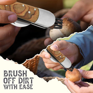 Couteau à champignons à manche en bois tranchant, pour le <span class=keywords><strong>camping</strong></span>, le jardinage en plein air, couteau à champignons pliant avec brosse, offre spéciale - Product Image 4