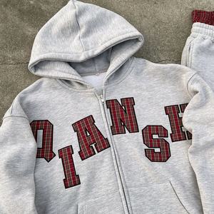 Conjunto Deportivo Unisex de Felpa, Estilo Holgado, con Cremallera, Pantalones Deportivos de Cintura Doble y Sudadera con Capucha, Bordado Personalizado - Product Image 3