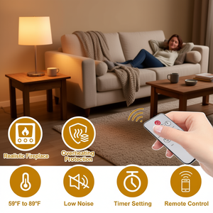 Chimenea Eléctrica de 800W con Termostato Digital, Temporizador, Control Remoto, Protección Contra Sobrecalentamiento, Llama Artificial, de Sobremesa - Product Image 2
