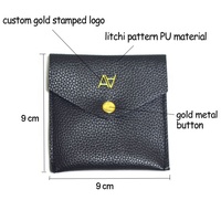 Pochette à boutons en cuir PU noir de luxe avec logo estampé or personnalisé