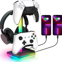 Support de manette de jeu USB YUXU EB03 avec éclairage RGB, support pour casque, ports d'extension et base lestée pour accessoires de jeu