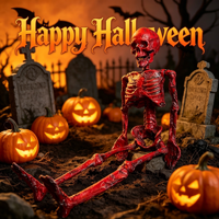 Décoration de squelette d'Halloween flexible de 15,8 po/40 cm, sanglante, résistante aux intempéries, réutilisable, accessoire de corps entier pour l'intérieur et l'extérieur, maison hantée