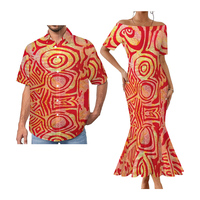 Nouveautés 2025 : Ensemble de vêtements pour couple, design tribal polynésien Elei, personnalisé, 2 pièces, chemises à manches courtes, robe à une épaule et queue de poisson