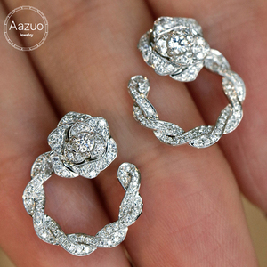 Aazuo, joyería de lujo de 18 quilates, oro blanco sólido, diamantes naturales reales, pendientes con forma de flores, regalo para mujer, 2 formas de uso, regalos de lujo - Product Image 1
