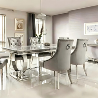 Meubles de maison à vente rapide, tables à manger rectangulaires en marbre avec base en acier inoxydable, 6 chaises, ensemble de table à manger de luxe au Royaume-Uni