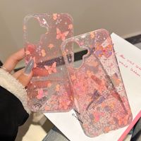 Pour Apple 17 Air étui de téléphone portable fleur rose papillon iPhone 16 Pro Max couverture transparente à paillettes coque de téléphone en gros
