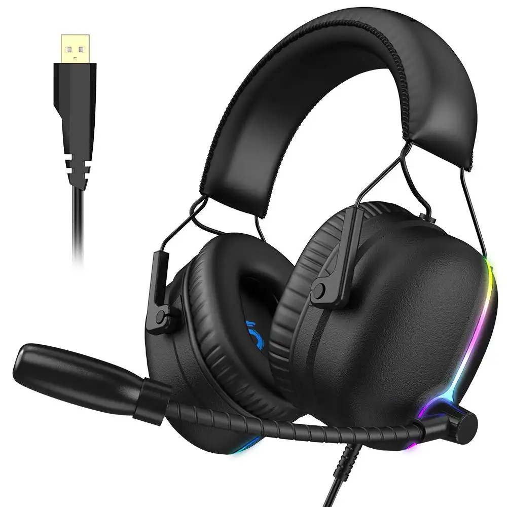 Real 7.1 gaming headset RGB light Physics 7.1 Surround sound headphone gaming with 8 speakers vibration gamer headphone