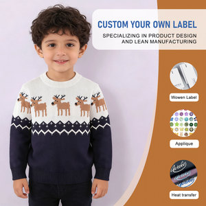 Maglioni Invernali Caldi all'Ingrosso per Bambini e Bambine, Maglioni con Motivo Natalizio a Forma di Alce e Collo Tondo - Product Image 1