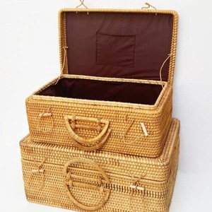 Vintage Handwoven Rattan Suitcase Travel <b>Storage</b> <b>Basket</b> with Handle Retro Picnic Hamper Factory Price - Product Image 2