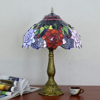 Lámpara de mesa americana de cristal rosa de 12 pulgadas para jardín lámpara de mesita de noche para restaurante, Bar, dormitorio, 110V-240V, Tiffany