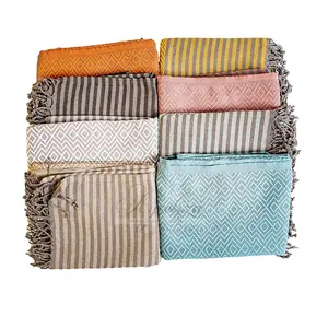 Stylish Beach Towel Peshtemals with Custom Logo Print Multipurpose Travel Blanket 100% Turkish Cotton Peshtemal Fouta Towel
