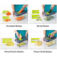 Groothandel 22-in-1 groentehakker, -snijder, -dicer, mandoline, raspset met verwisselbare messen, vergiet, kom, bulk keukenhulp
