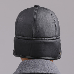 Leather Brimmed Hat With Fleece Lining Warm Winter <b>Cap</b> For <b>Men</b> Middle Aged Elderly Ear Protection - Product Image 4