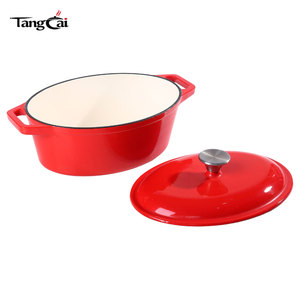 <span class=keywords><strong>Cocotte</strong></span> <span class=keywords><strong>en</strong></span> <span class=keywords><strong>fonte</strong></span> émaillée ovale rouge tendance, 4QT, multifonctionnelle pour la cuisson du pain au levain maison, le braisage et la rôtisserie - Product Image 4