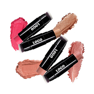 Palo bronceador brillante de alto pigmento, sin logotipo resaltador impermeable, palo de rubor de bolsillo con cepillo, bálsamo de rubor borroso rosa - Product Image 4