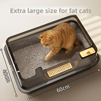 Bac à litière pour chat en acier inoxydable, design ouvert, bords hauts, taille extra-large, anti-éclaboussures, style semi-fermé profond, toilette pour animaux de compagnie