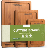 Ensemble de 3 planches à découper en bambou carbonisé, compatibles couteaux, non toxiques, avec rainure pour les jus, pour cuisine, barbecue et service