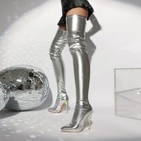 Bottes élastiques rouges pour femmes, au-dessus du genou, talons aiguilles dorés de luxe, talons très hauts, chaussures de soirée longues, bottes sexy