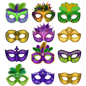 Mardi Gras Masque Papier Mascarade Masques Carnaval Parade Prom Violet Vert Jaune Plume Masques Party Favors pour Femmes Hommes - Product Image 2