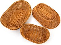 Lot de 3 petits paniers ovales en imitation rotin, paniers en plastique tressé empilables pour servir des articles divers