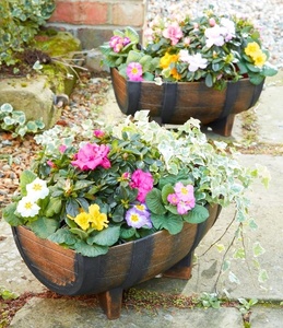 2020 Chaude maison <span class=keywords><strong>jardin</strong></span> <span class=keywords><strong>jardin</strong></span> garten Chêne effet bois plastique demi-<span class=keywords><strong>baril</strong></span> Planteur fleur plante pot - Product Image 4