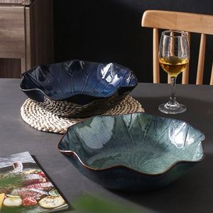 Tazón de Cerámica con Esmalte Creativo, Apto para Microondas, Diseño Minimalista Japonés, Borde Acanalado, de 14 Pulgadas, para Pescado Cocido, Ensalada de Verduras - Product Image 4
