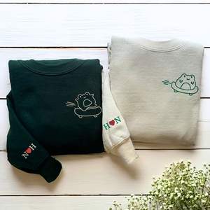 Grenouille Correspondant Hoodies ou Sweatshirts Cadeau Brodé Personnalisé Idée Saint <span class=keywords><strong>Valentin</strong></span> pour les Couples - Product Image 4