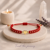 Bracelet à breloque en forme de cœur Go2boho, fil de coton ciré rouge tressé avec perles plaquées or, bijoux tendance ajustables, cadeau
