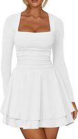 Robe mini élégante pour femme à col carré et jupe à volants, avec logo personnalisable, style corset, manches courtes, tissée numérique, pour usage quotidien et occasions spéciales