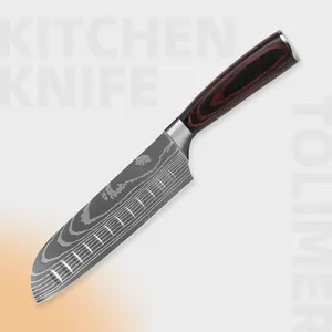 Großhandels preis 9 Stück scharfe Holz Edelstahl Santoku Chef moderne Messer Küchenmesser Set
