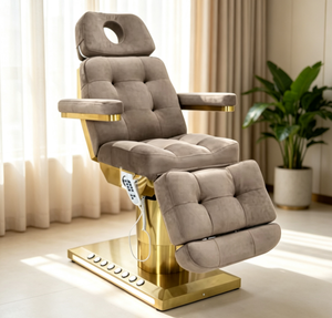 Fauteuil <span class=keywords><strong>de</strong></span> <span class=keywords><strong>massage</strong></span> électrique <span class=keywords><strong>de</strong></span> luxe avec base dorée, réglable, en velours doux, design spa, avec trous pour le visage, pour <span class=keywords><strong>salon</strong></span> <span class=keywords><strong>de</strong></span> beauté et clinique <span class=keywords><strong>de</strong></span> tatouage - Product Image 3