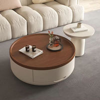 Table basse ronde minimaliste marron avec tiroir de rangement pour hôtel et maison