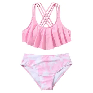 2024 Girls' Kids Swimsuits Beachwear Bathing Suit Teen Tankinis Printed Swimwear Children Swimming Suit