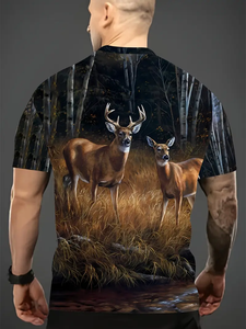 T-Shirt da uomo con stampa di <span class=keywords><strong>cervo</strong></span> 3D con stampa di <span class=keywords><strong>cervo</strong></span> t-Shirt da uomo estive Casual a girocollo maglietta da uomo in poliestere - Product Image 2