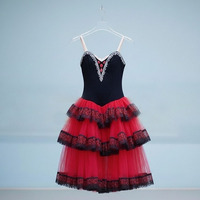 Ballet professionnel romantique Tutu jupe longue noir rouge espagne robe adulte enfants Ballet Performance robe