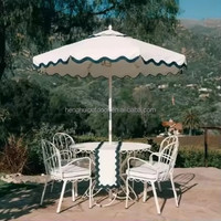 HH Vente en gros Parasol de plage à bord festonné blanc Parasol de piscine en bois Parasol de plage de luxe pour patio avec glands