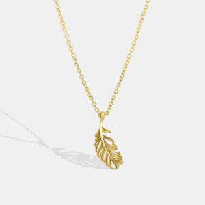 <b>14K</b> <b>Gold</b> Plated Dainty Brass Necklace Trendy Minimalist Everyday Jewelry Feather Shape Claw Setting Link <b>Chain</b> Inspired Gift - Product Image 3