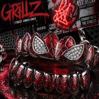 HotSell Halloween Spider Man Red Grillz Full Set Micro Pave Zircon Bling Trendy Teeth Decoration Ready Stock