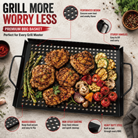 Petite plaque de cuisson pliante à trois côtés antiadhésive en acier inoxydable 410 perforée pour légumes, idéale pour le camping