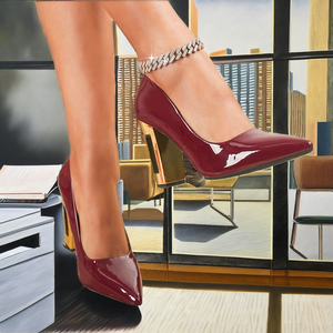 Wholesale Women's High Heels Square Heel Slip-On Gold Pumps 9cm Heel Fashion Trend Height Increasing Rubber Outsole Pointed Toe - Product Image 2