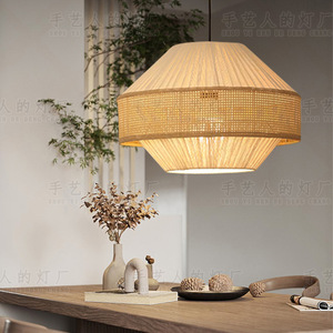 Lustre rond en rotin de style chinois, lampe suspendue LED E27 pour salle de thé, table à manger, décoration de la maison - Product Image 4
