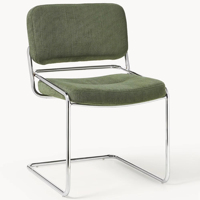 Chaise d'appoint contemporaine sans accoudoirs, revêtement en velours côtelé olive, base en chrome poli, chaise de salle à manger