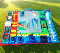 Toboggan aquatique gonflable à double piste rouge et bleu, parc aquatique extérieur pour enfants, château gonflable facile à installer pour enfants et adultes, parc d'attractions