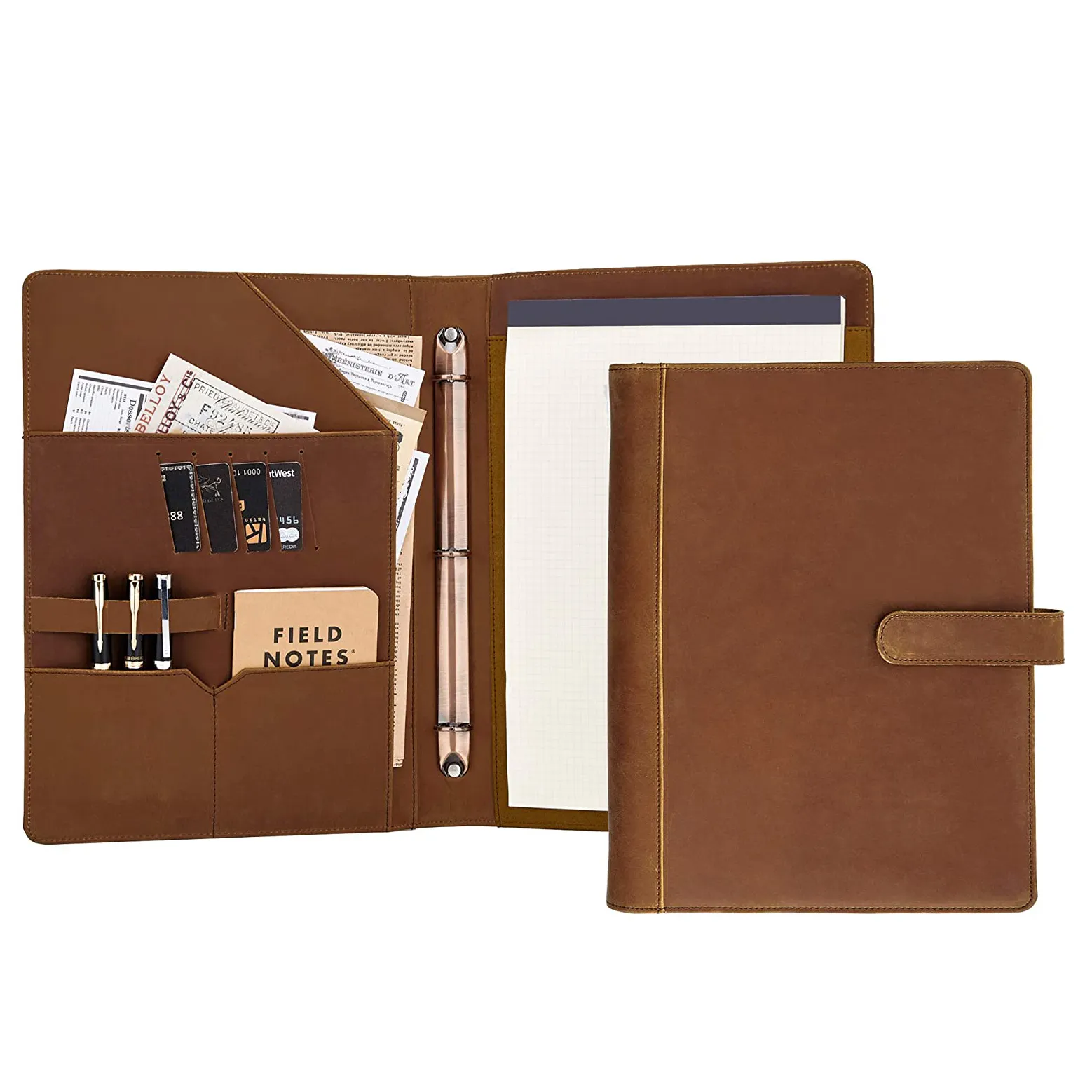 2021 Secure Portfolio 3 Ring Binder File Folder Professional Padfolio Office Faux Leather File Holder Document Storage Folder