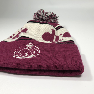 OEM Thời Trang thêu sọc Bobble mũ unisex Maroon đan Acrylic mùa đông toques tùy chỉnh Jacquard Beanie mũ với POM người lớn - Product Image 4