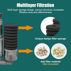 Filtre à éponge <span class=keywords><strong>double</strong></span>, filtre interne en plastique à air comprimé, écologique, pour aquariums d'eau salée, 2 chambres à média, oxygène - Product Image 6