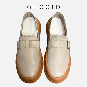 QHCCID Genuine Leather <b>Slip</b>-<b>on</b> Loafers Low Heel Height Increasing Men's Casual Shoes Light Gray White Brown Black - Product Image 1