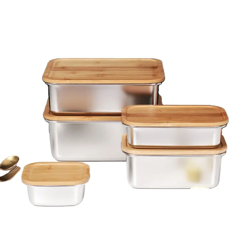 Bambu kapaklı 304 paslanmaz çelik piknik öğle yemeği için Bento kutusu sürdürülebilir gıda ekmek tereyağı kutu konteyner yetişkinler için