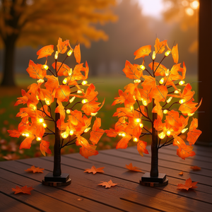 2 Pack 24 Inch Battery Operated Artificial Maple Tree With 48 Led <b>Lights</b> <b>Timer</b> Fall Thanksgiving Holiday Decorations - Product Image 2