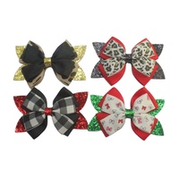 Barrettes à cheveux pour enfants avec nœud en ruban gros-grain imprimé léopard 5x5 pouces, pailletées - Style européen et américain de haute qualité